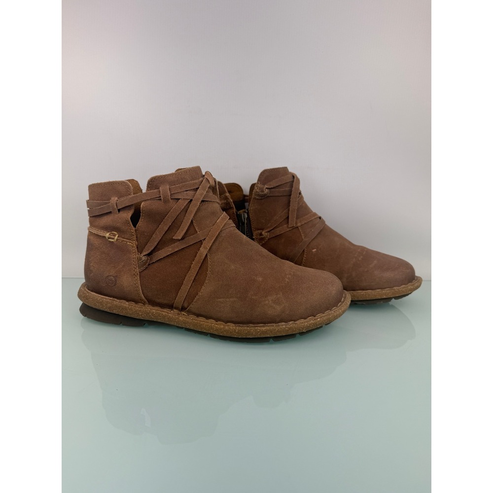 Born Tarkiln Brown Distressed Leather Ankle Booties Women9 Wrap Tie Boho Artisan - Picture 3 of 10